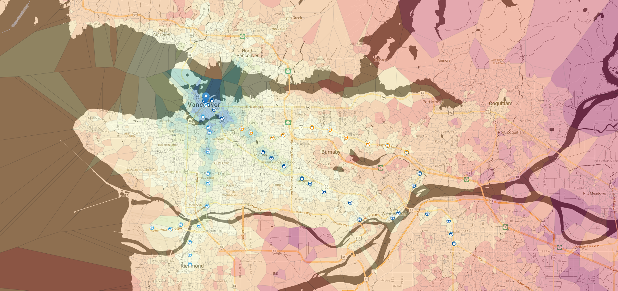 Voronoi-based map of Vancouver